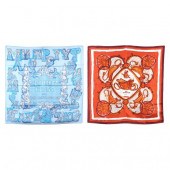 TWO SILK SCARVES, HERMES Made