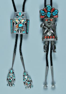 Two silver bolo ties: slide with
