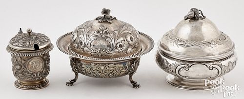 TWO SILVER BUTTER DISHESTwo