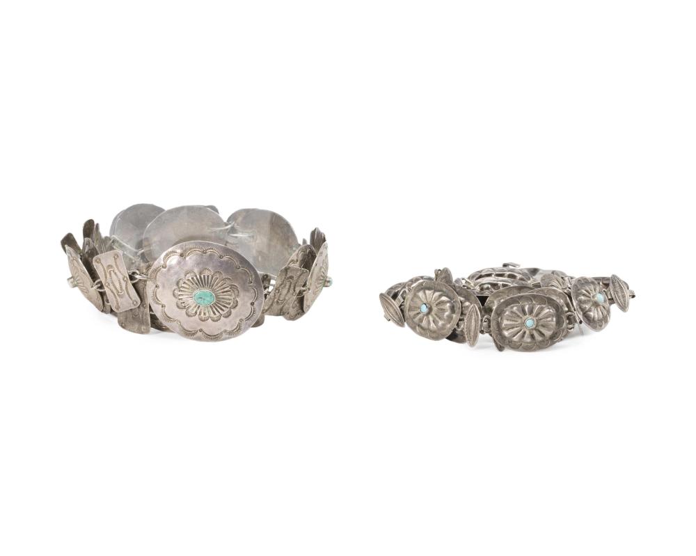 TWO SILVER CONCHO BELTSTwo silver