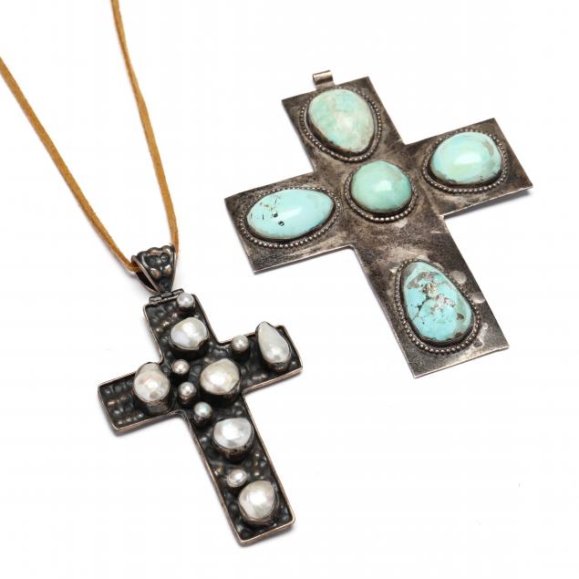 TWO SILVER CROSS PENDANTS 20th