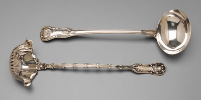 Two silver ladl