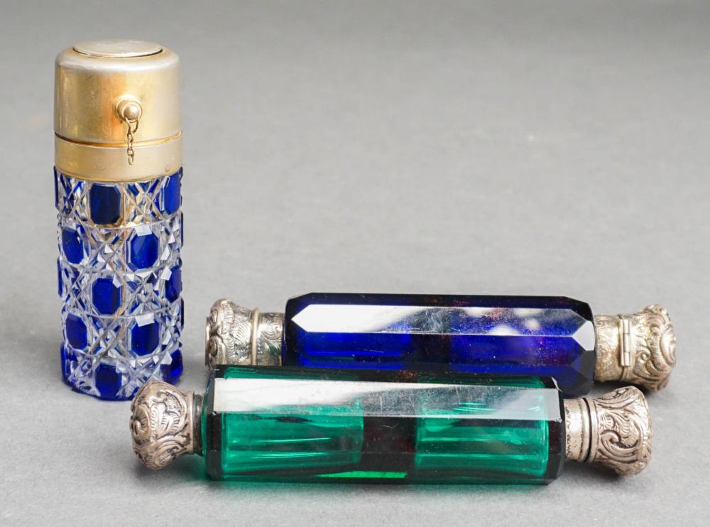 TWO SILVER MOUNTED COLORED GLASS