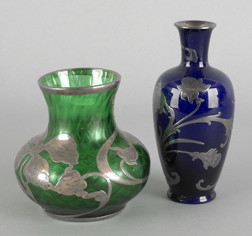Two silver overlay art glass