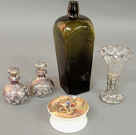Two silver overlay bottles 4.5"h.