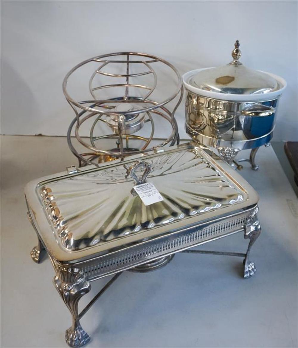 TWO SILVER PLATE CHAFING DISHES AND