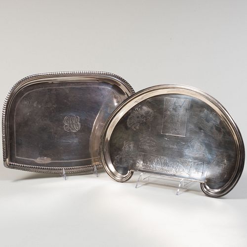 TWO SILVER PLATE HIGHCHAIR TRAYSThe