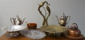 TWO SILVER PLATE TEAPOTS, BRAS