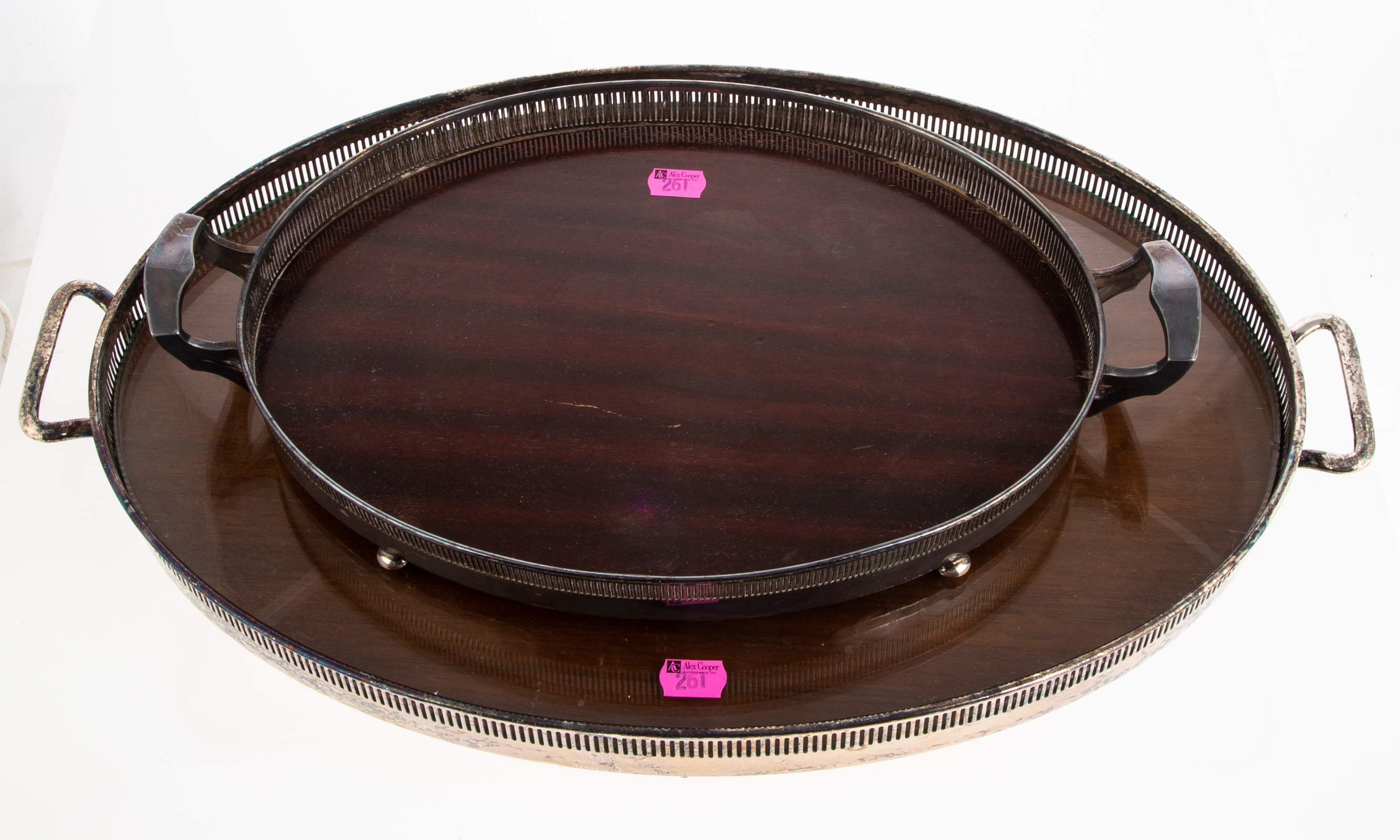 TWO SILVER-PLATED FRAMED MAHOGANY