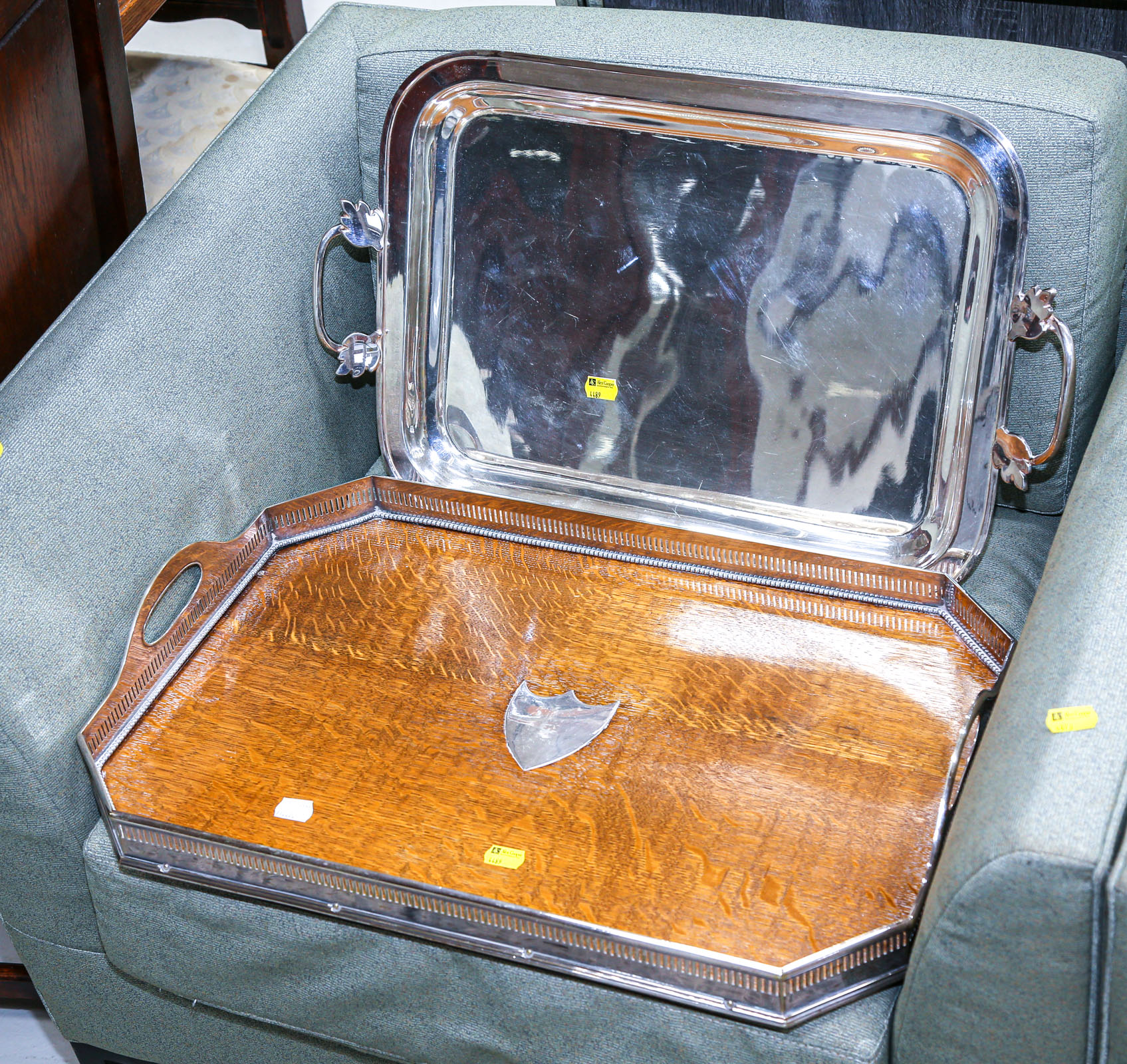TWO SILVER PLATED SERVING TRAYS
