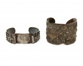 TWO SILVER-TONED METAL CUFF BR