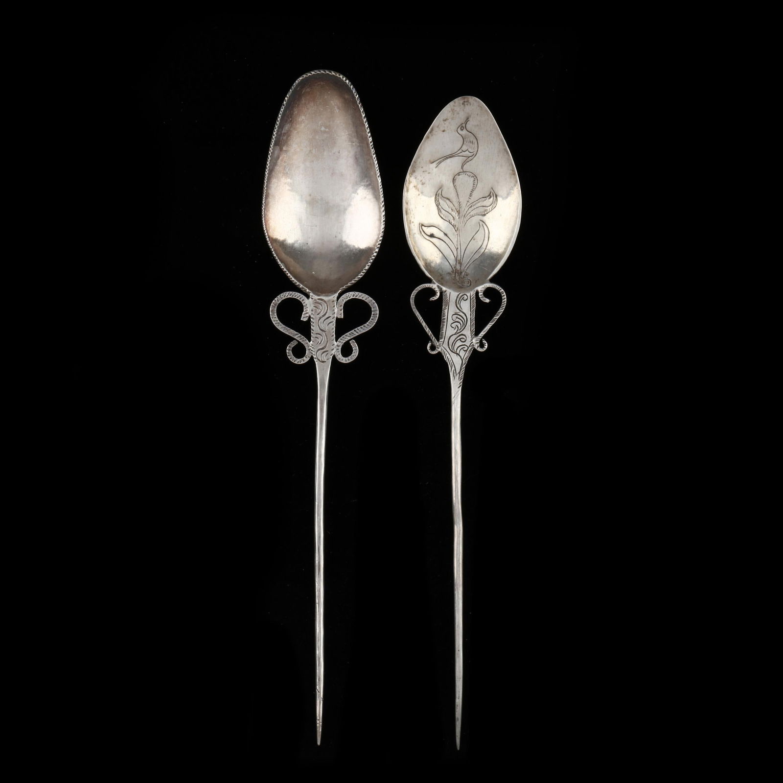 TWO SILVER TUPO OR SHAWL PINS, 19TH