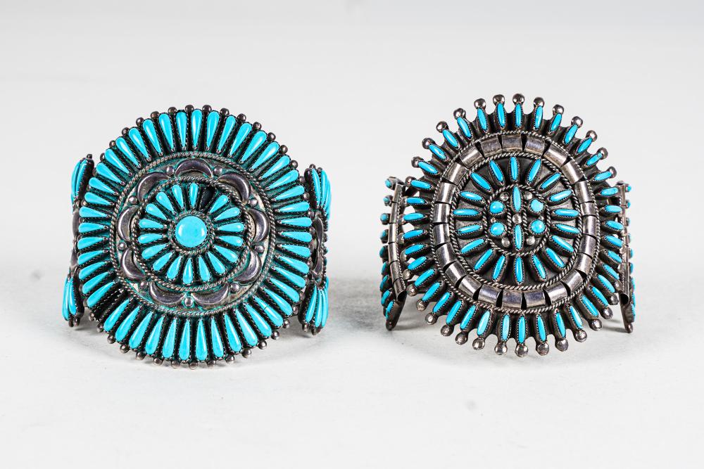 TWO SILVER & TURQUOISE CUFF