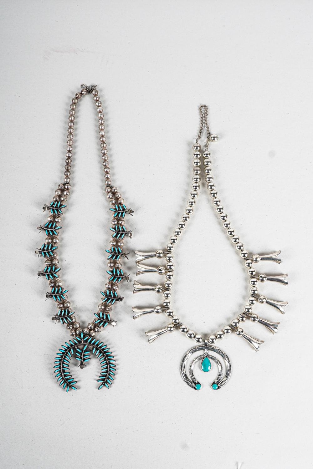 TWO SILVER & TURQUOISE SQUASH