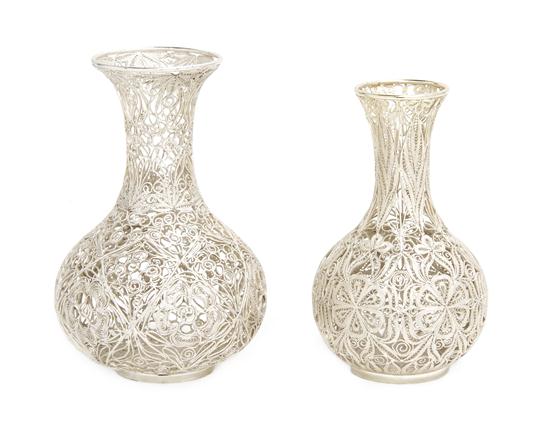 Two Silver Vases each of baluster