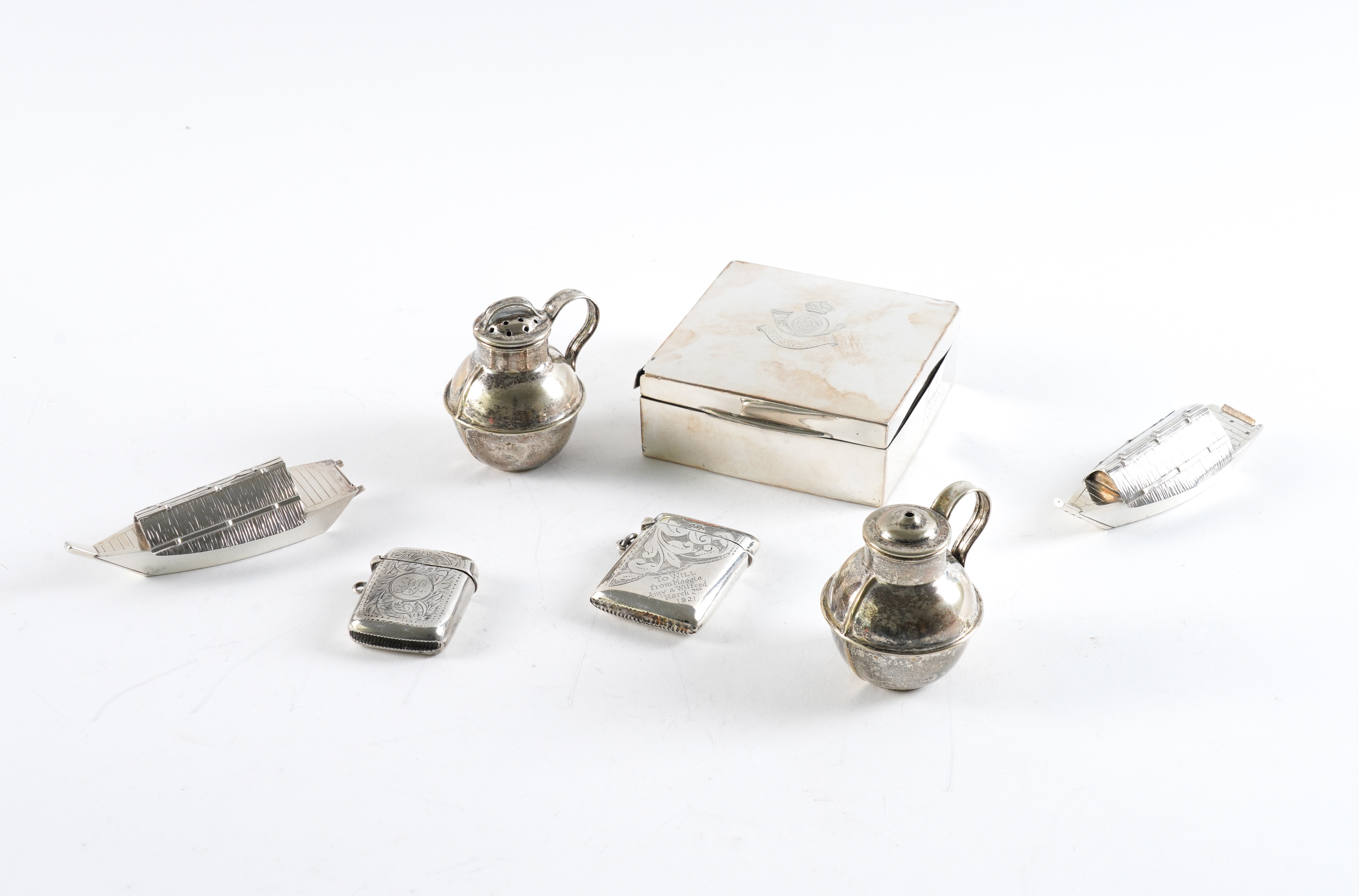 TWO SILVER VESTA CASES AND FIVE