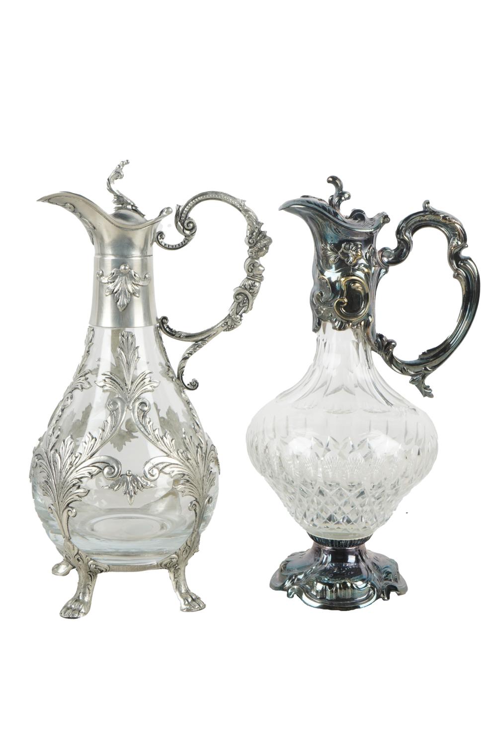 TWO SILVERPLATE & GLASS EWERSthe