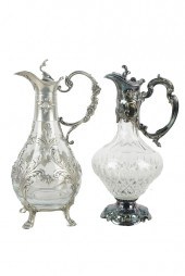 TWO SILVERPLATE & GLASS EWERSt