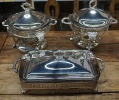 TWO SILVERPLATED COVERED CHAFI