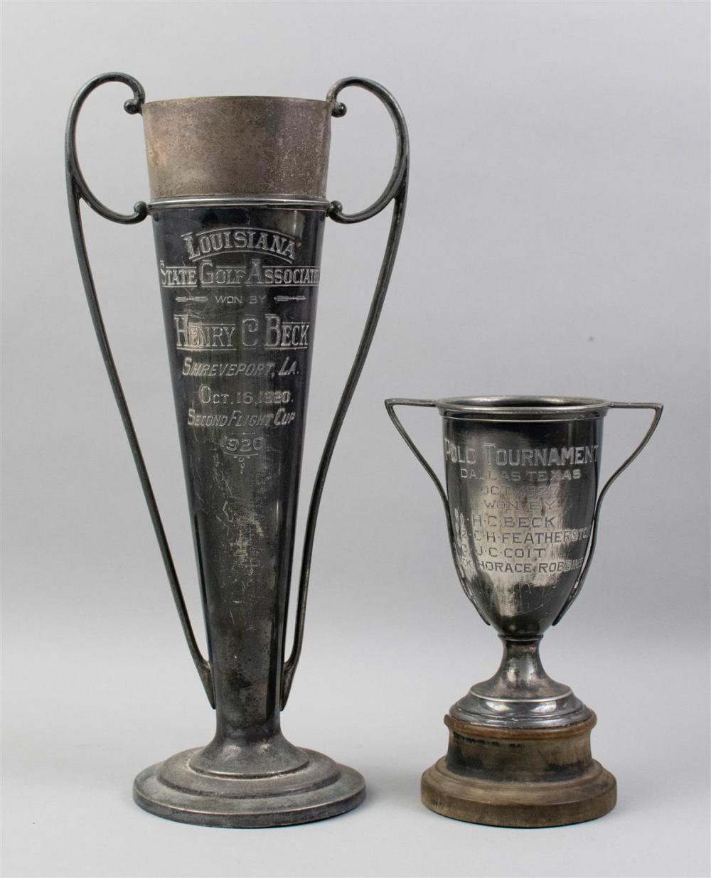 TWO SILVERPLATED TROPHIES AWARDED