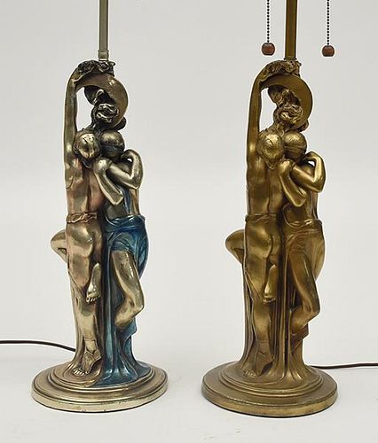 TWO SIMILAR BRONZE TABLE LAMPS "THE