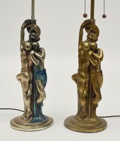 TWO SIMILAR BRONZE TABLE LAMPS