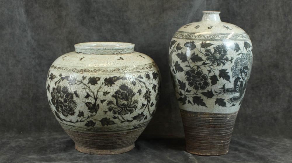 TWO SIMILAR CHINESE CRACKLE GLAZE
