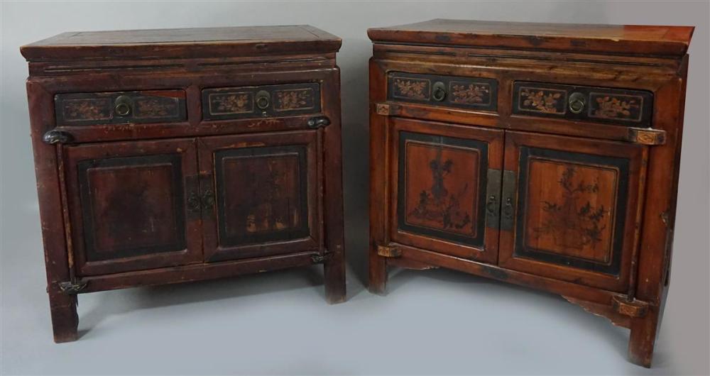 TWO SIMILAR CHINESE RED PAINTED LOW
