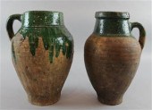 TWO SIMILAR FRENCH GREEN GLAZE