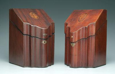 Two similar inlaid knife boxes: