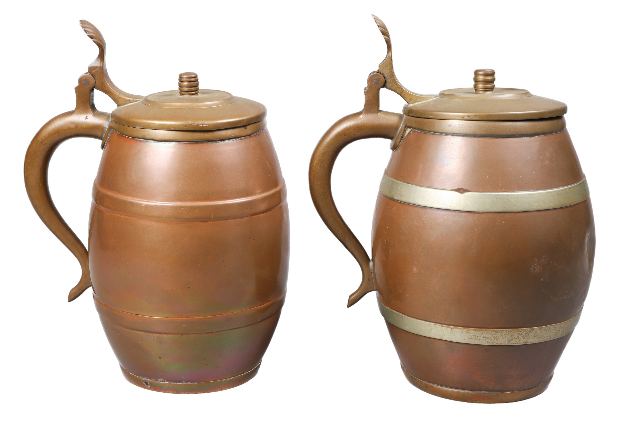 Two similar lidded copper and brass