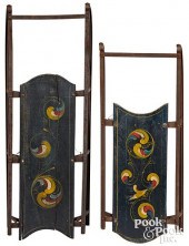 TWO SIMILAR PAINTED SLEDS, WIT