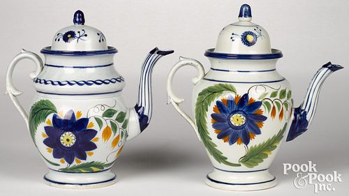 TWO SIMILAR PEARLWARE COFFEE