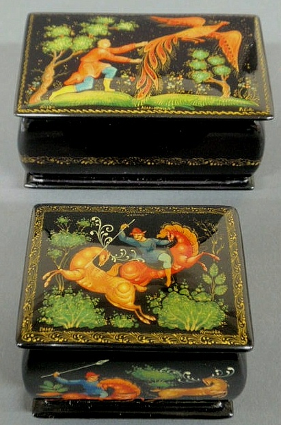 Two similar Russian lacquerware