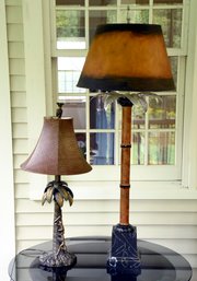 Two similar table lamps. Larger has