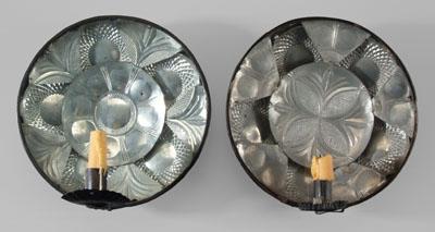 Two similar toleware sconces: