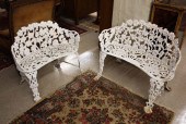 TWO SIMILAR WHITE METAL GARDEN