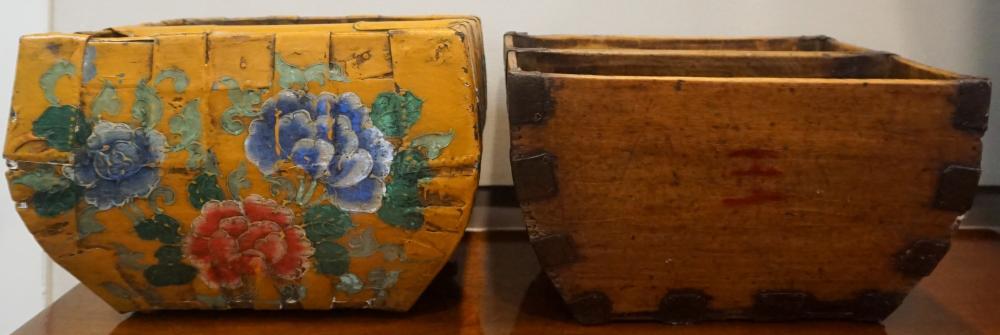 TWO SINO-TIBETAN FLORAL PAINTED AND