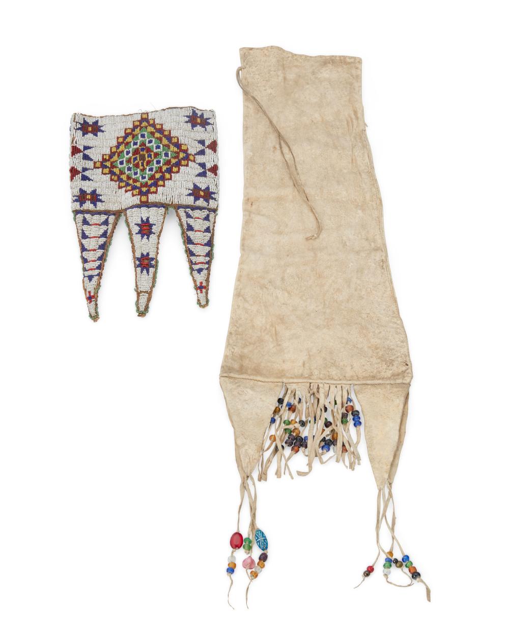 TWO SIOUX BEADED HIDE BAGSTwo Sioux