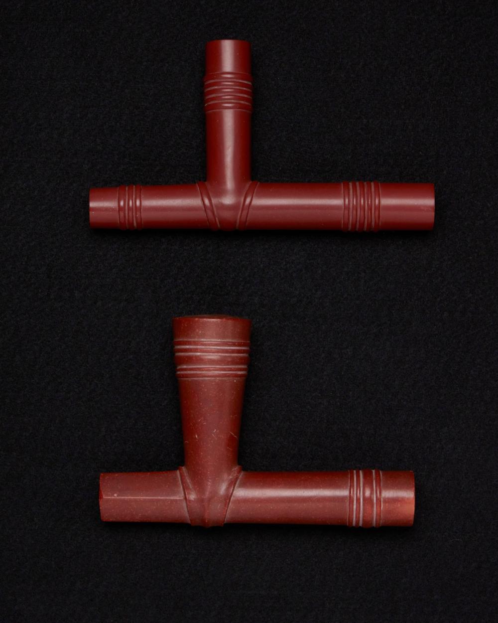 TWO SIOUX CATLINITE CARVED PIPESTwo