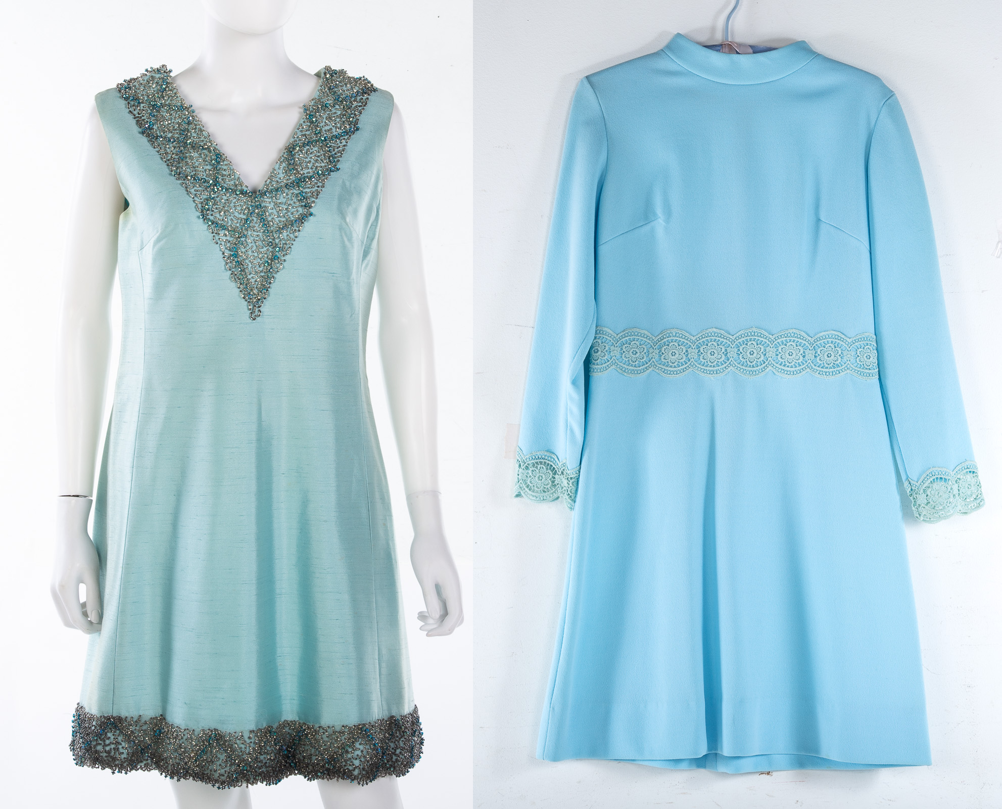 TWO SKY BLUE VINTAGE DRESSES Kent