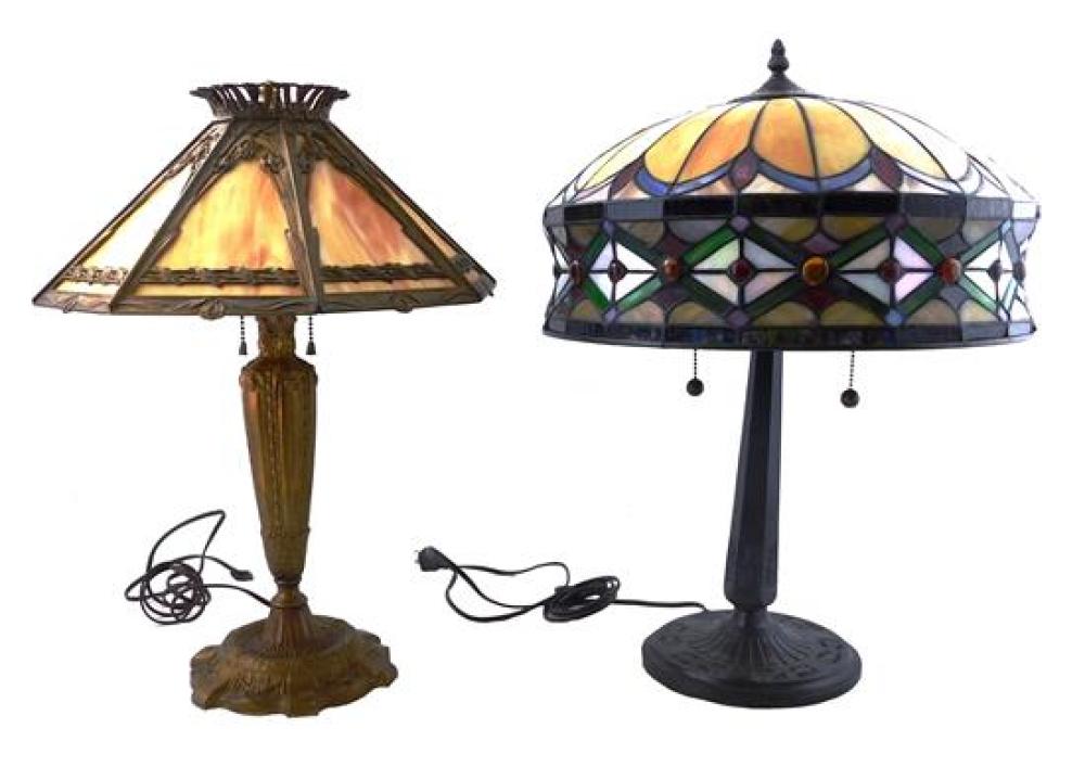TWO SLAG GLASS LAMPS: ONE ARTS &