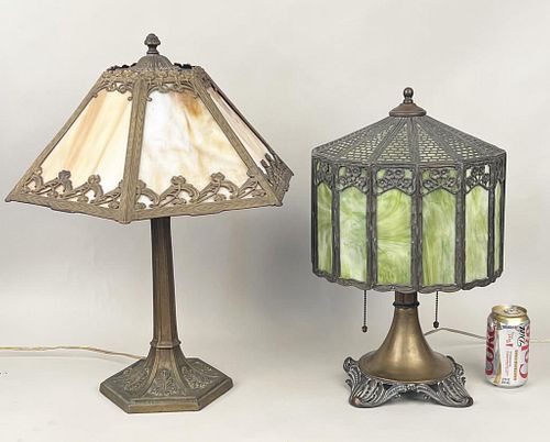 TWO SLAG GLASS LAMPSone with