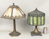 TWO SLAG GLASS LAMPSone with a