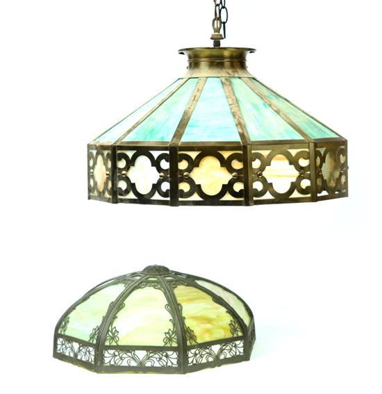 TWO SLAG GLASS SHADES.  American 