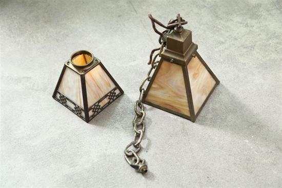 TWO SLAG GLASS SHADES. Cream