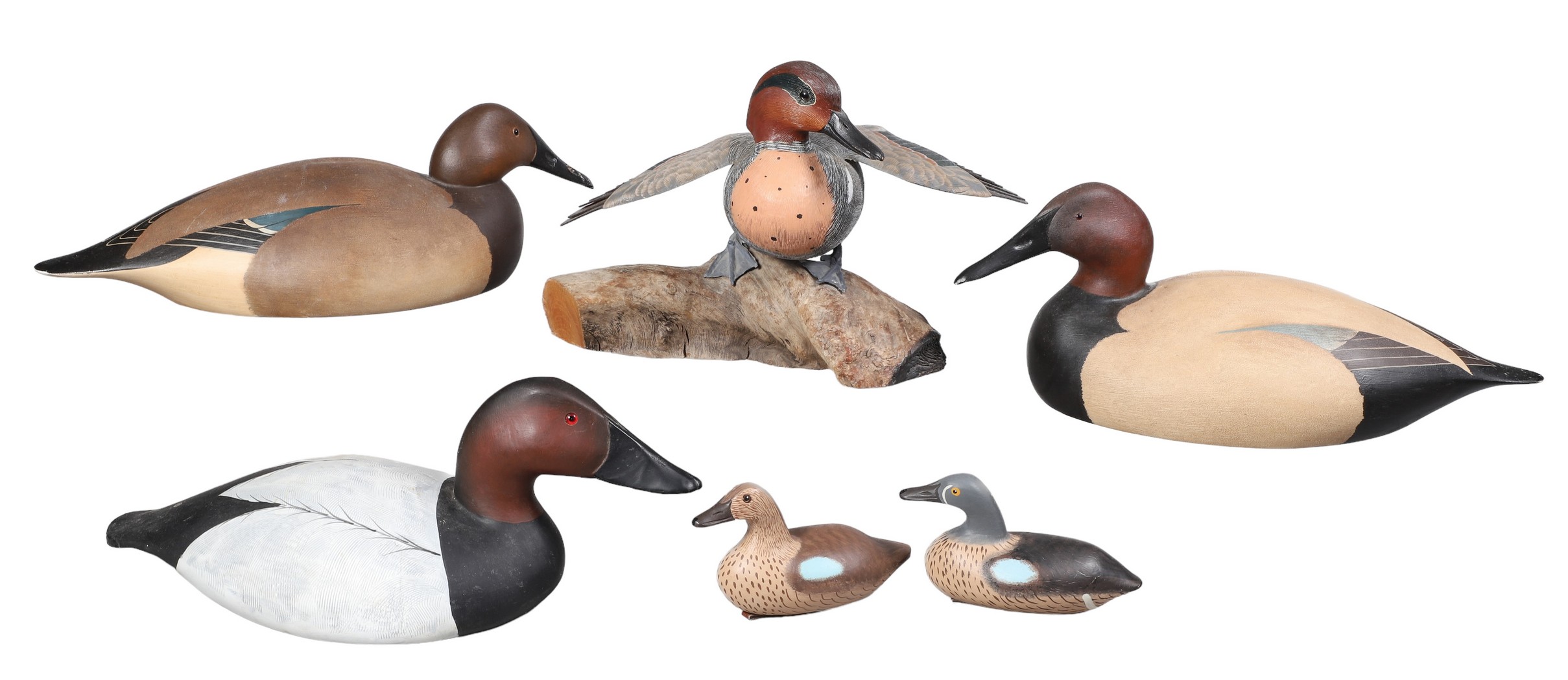 Two small bird decoys of about 6