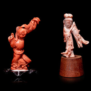 Two Small Chinese Coral Figures