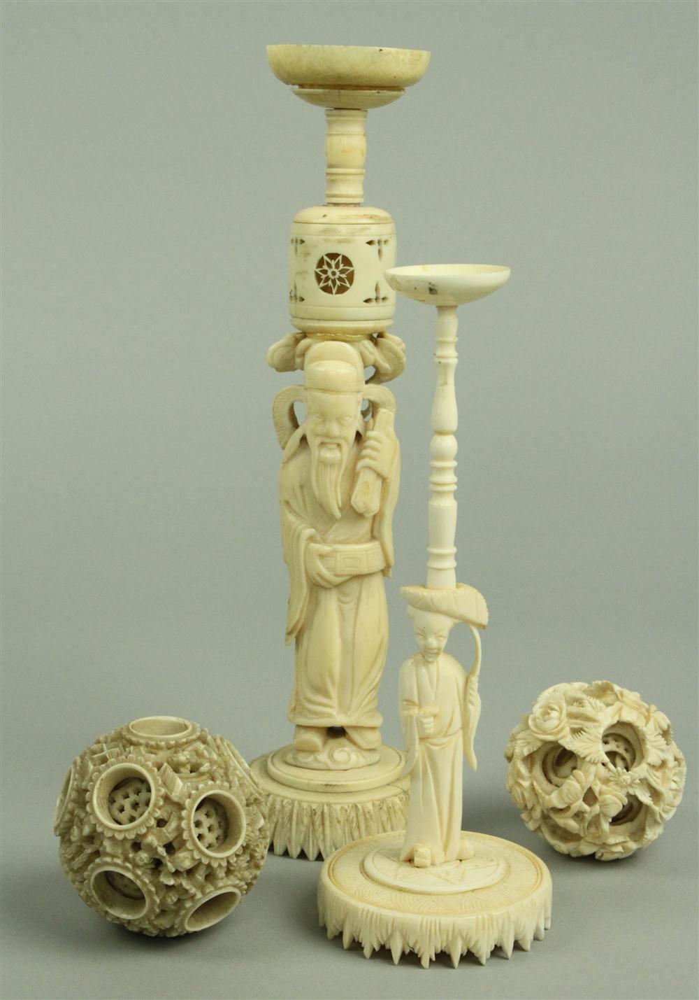 TWO SMALL CHINESE IVORY PUZZLE