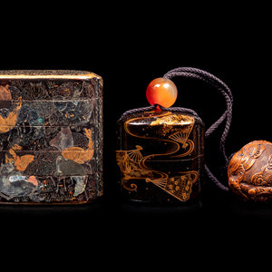 Two Small Gold and Black Lacquer